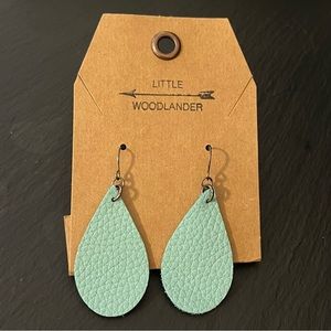 Teal Mint Suede Leather Teardrop Pebble Earrings